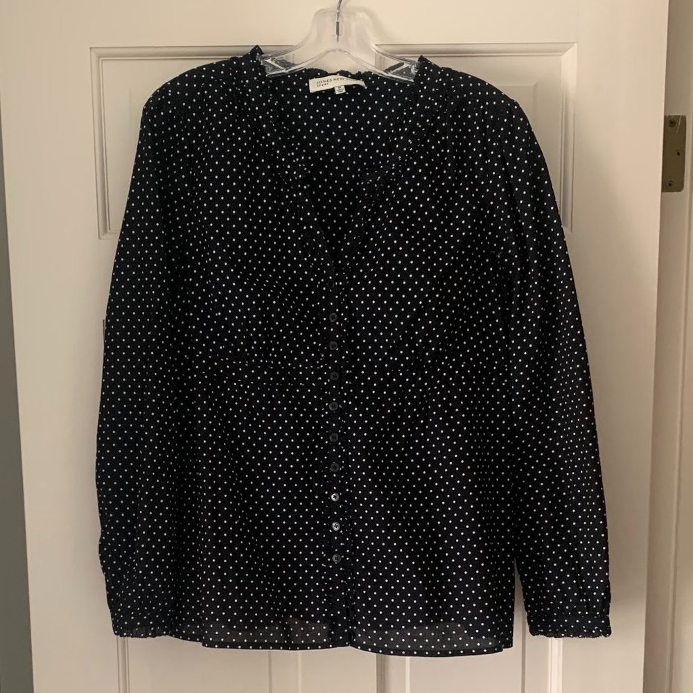 2/$25 Jones New York Black/White polka dot blouse - Size Medium